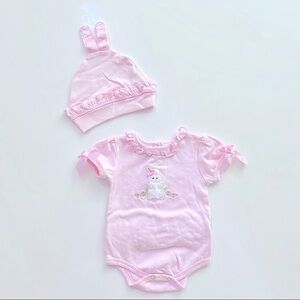 Bearington Baby Bunny Bodysuit & Hat Set Pink 6M Easter Outfit Gift Set